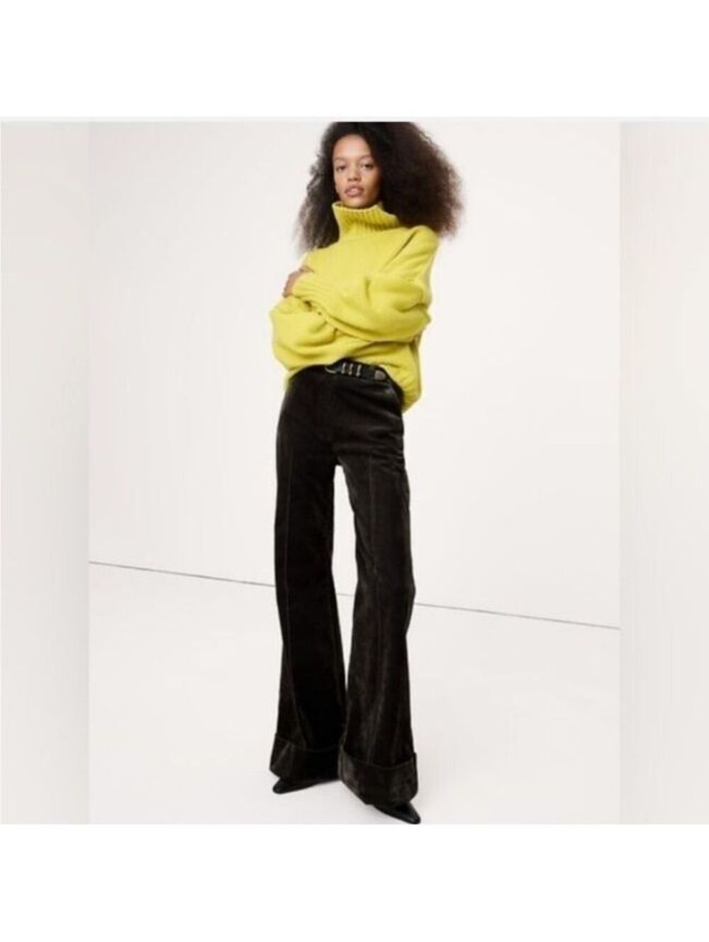 NWT Banana Republic high-rise super flare flocked velvet pants cuffed dark green